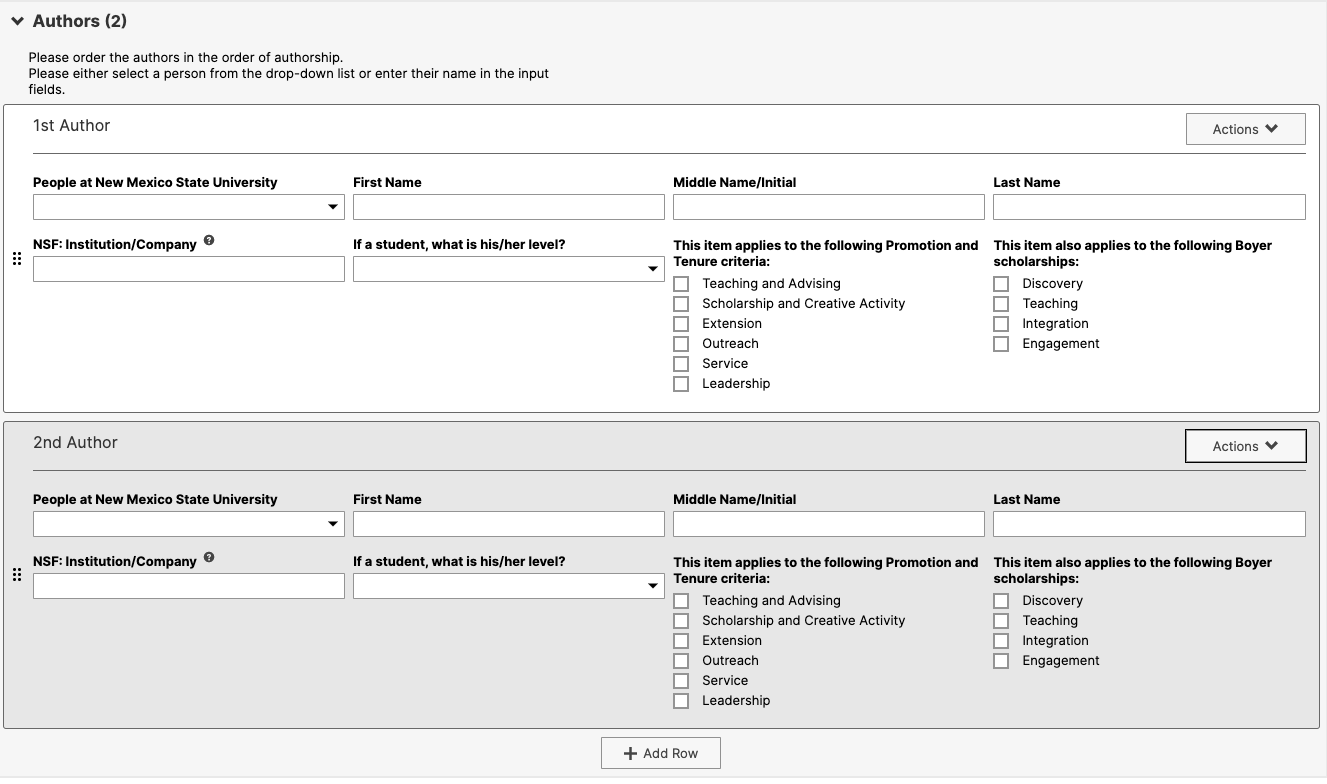 Screenshot that shows two author fields.